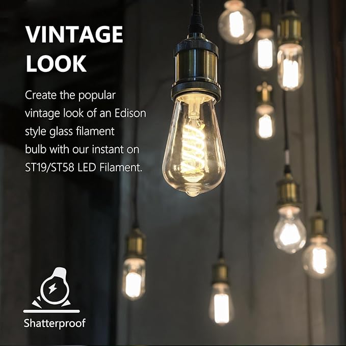 ST58 Edison Bulbs 60 Watt Led, 4000K Vintage Light Bulbs, E26 Led Bulb 60 Watt Dimmable Plastic 600ML, Antique Decorative Filament LED Bulb for Bedroom Office Fan Lights Ceiling Fixtures 12 Pack