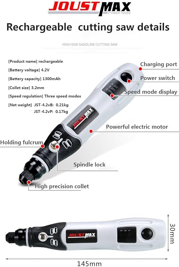 Cordless Variable High Speed Rotary Tool - Rechargeable Windshield Repair Drill Motor - Glass Tool for Drilling Car Auto Window Glass - Rock Chip Repair Drill Motor with 1 long lasting drill bit