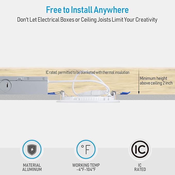 TORCHSTAR 12-Pack 4 Inch Ultra-Thin LED Recessed Lighting with J-Box, 4000K Cool White, 10W Dimmable 700lm Brightness LED Downlight, ETL & Energy Star Listed