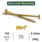 WELLOCKS Deck Screws, Wood Screws, Tan, Superior Rust Resistant, Epoxy Coated, Above 1000 Hour Salt Spray Coating T25 Torx Star Bit Included for Outdoor Wood Fence (Trial Size 0.44LBS, #8×1")