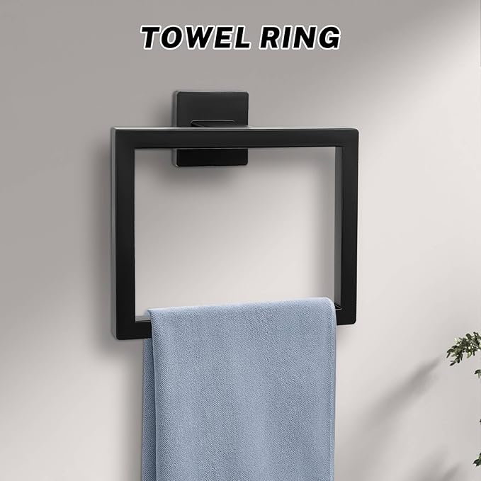Matte Black Towel Bar Set 10-Piece Black Bathroom Hardware Set Towel Holder Set Includes 23.6 Inch Towel Bar,Toilet Paper Holder with Shelf,Stainless Steel Wall-Mounted Bathroom Set