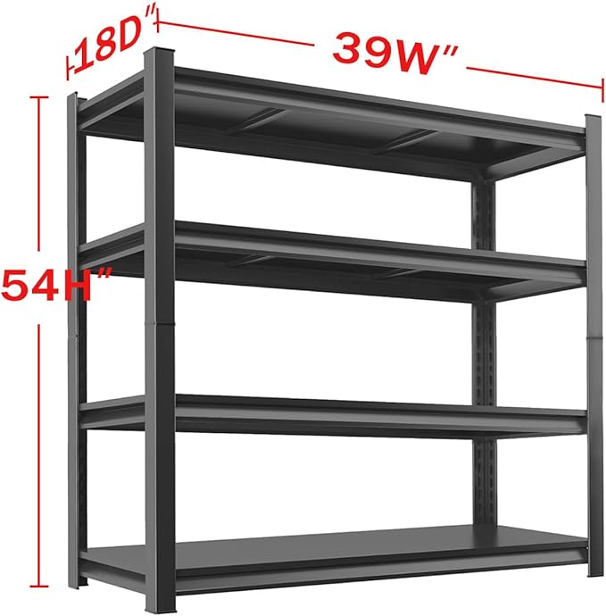 Metal Garage Storage Shelves Heavy Duty Shelving Unit 4 Tier Steel Adjustable Organizing Shelves 2500 LBS Capacity Industrial Shelving Ideal for Garage Tote Pantry Basement Outdoor, 54”Hx39”Wx18”D