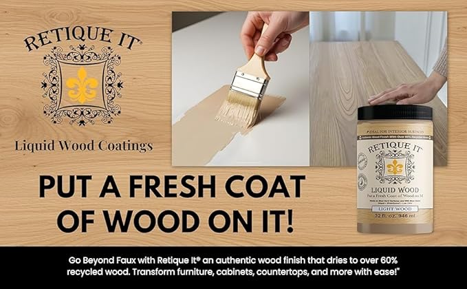 Retique It New and Improved Formula Liquid Wood Coatings - Stainable Primer - Paint It Then Stain it (Bleached Wood, X-Large)