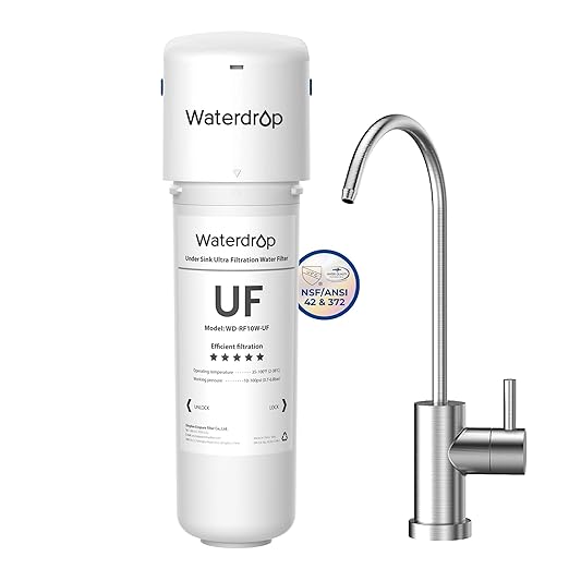 Waterdrop 10UBW-UF 0.01 μm Ultra Filtration Under Sink Water Filter System for Baçtёria Reduction, Reduces Lead, Chlorine, Bad Taste & Odor, 11K Gallons, with Dedicated Faucet, USA Tech