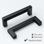 10 Pack Black Cabinet Handles Stainless Steel Matte Black Square Cabinet Pulls Modern Kitchen Cabinet Drawer Handles 3 3/4 Inch Hole Center 96mm