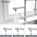 AIMADI Pull Down Kitchen Faucet with Sprayer,Commercial Single Handle Stainless Steel Brushed Nickel Kitchen Sink Faucet with LED Light