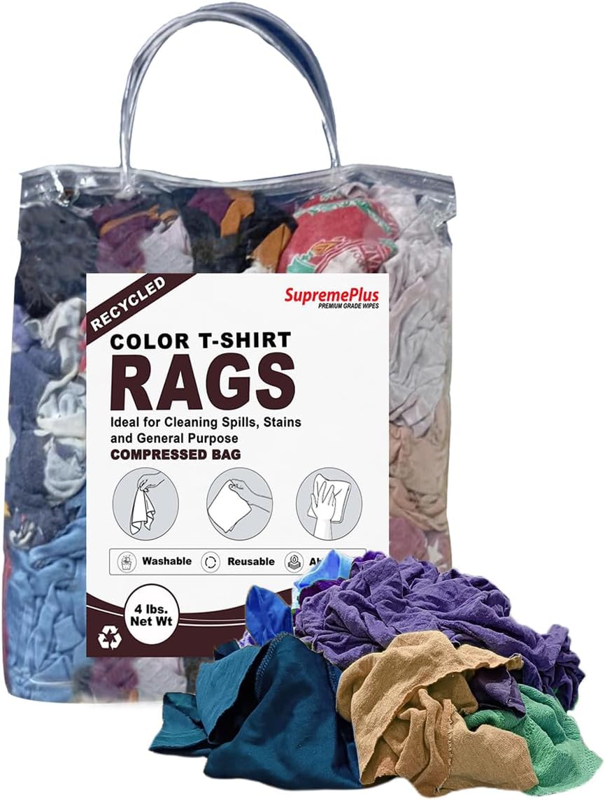 Color T-Shirt Rags (4 lbs. Bag) – Shop Rag Bulk for Workshops, Mechanics, Painters, and Home Use, Multipurpose Cotton Tshirt Rags