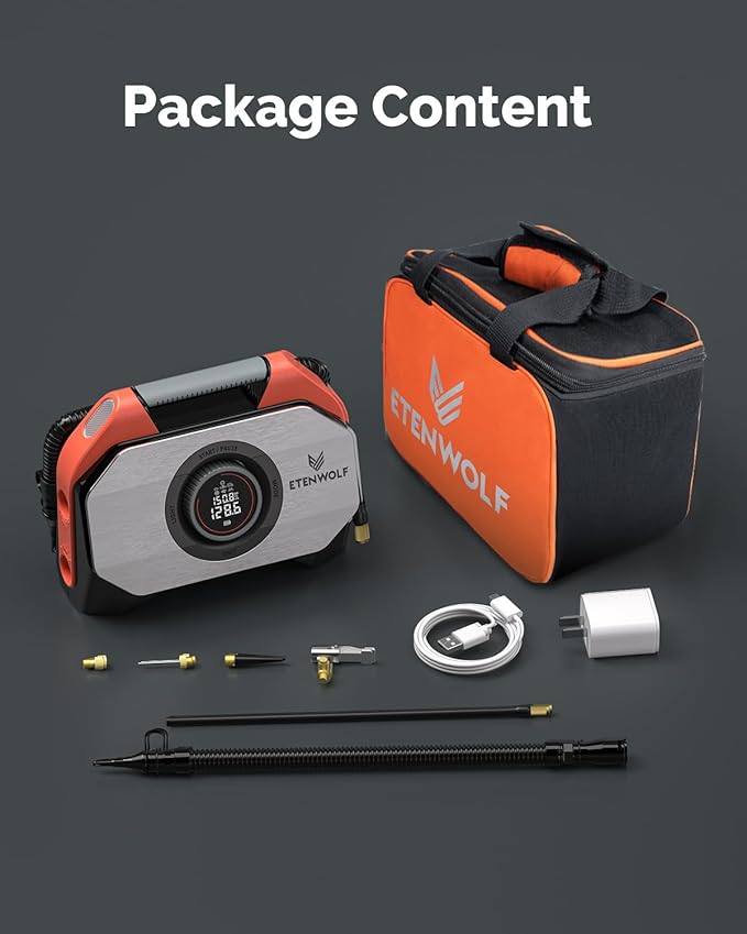 ETENWOLF Vortex S6 Tire Inflator Portable Air Compressor for Heavy-Duty Vehicles, Cordless Air Pump for Car & Inflatables with 19200 mAh Battery, 100% Duty Cycle & Dual Cylinder Bike Pump, Dark Cyan