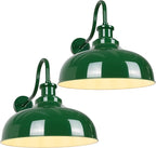 Outdoor Gooseneck Barn Lights, 16 Inch Dome Rustic Outdoor Wall Sconces, Farmhouse Exterior Wall Mount Lighting Fixture, Industrial Green Wall Lantern for Porch, Entryway, Garage, RZ007L-2 GR+WH