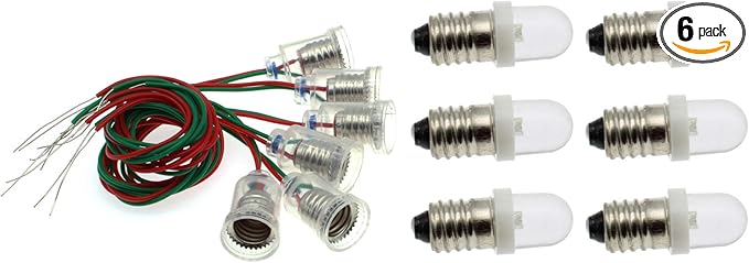 FDXGYH E10 Screw Bulbs Lamp Base Holder 6pcs 6V Cold White Lights and 6pcs Bulb Socket with Wire for Electronic Experimenting or DIY Light Decoration