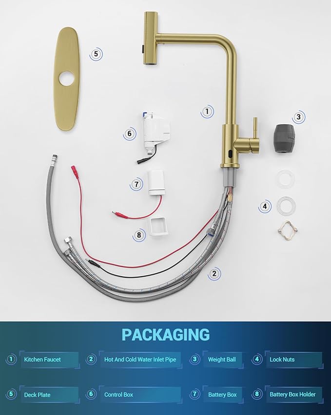 APPASO Gold Touchless Kitchen Faucet with Pull Down Sprayer, Waterfall Motion Sensor Kitchen Sink Faucet with SUS304 Stainless Steel Single Handle Hands-Free Brushed Gold