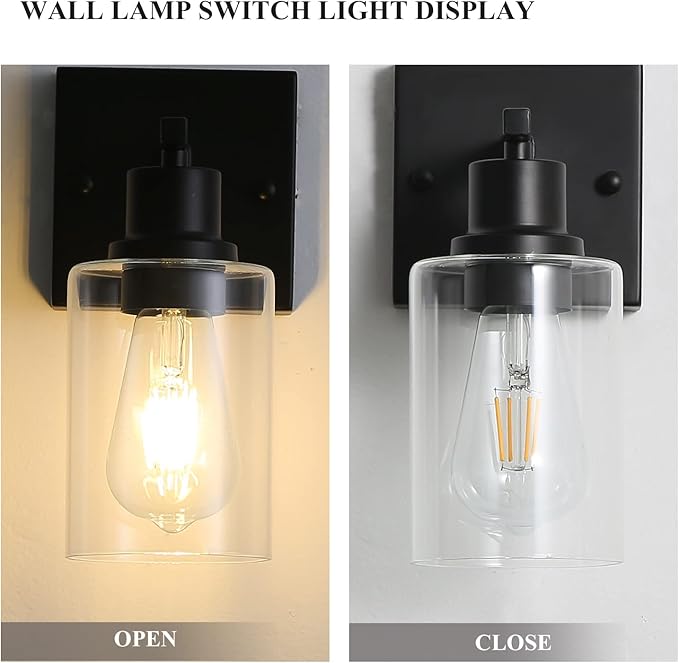 EMONG Single Lights Bathroom Light Fixtures, Matte Black Vanity Light with Glass Shade, Modern Wall Sconces Lighting for Bathroom,Mirror,Farmhouse,Hallway