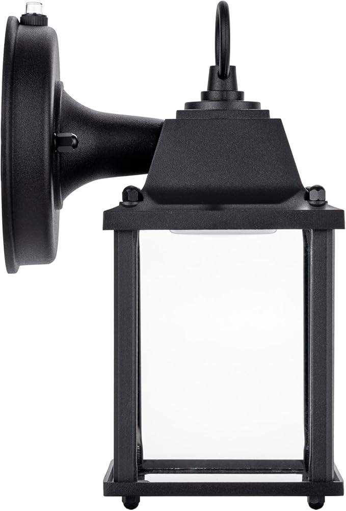 LIT-PaTH Dusk to Dawn Outdoor Wall Lantern, LED Wall Sconce, 3000K Warm White, 9.5W, 800 Lumen, Aluminum Housing Plus Glass, Outdoor Rated, 2-Pack, Black
