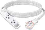 DEWENWILS 10FT Flat Plug Extension Cord, 3 Prong Ultra Thin Power Strip, 360° Rotating Plug, 13A/125V/1625W, 16 Awg Grounded Flat Power Cable for Indoor Narrow Space, SPT-3, ETL Listed, White