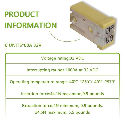60A 32V Mini Slotted Automotive MCASE Shaped Cartridge Fuse Kit(Pack of 6pcs,60A)