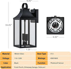 15" Dusk to Dawn Black Outdoor Wall Lantern 2-Light, Outside Modern Wall Sconce Light Fixture, Industrial Porch Light with E12 Sockets, Waterproof Exterior Lamp Lighting, Black