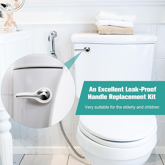 Universal Metal Front Mount Toilet Handle Replacement Kit Chrome Toilet Handle Brass Lever with Stainless Steel Chain Front Universal Flusher Replacement Kit