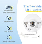 2 Pack Porcelain Light Socket with Outlet and Pull Chain Light Fixture, Bulb Socket with Grounded Outlet, E27/e26 Base, Porcelain Box Mount for Indoor Garage Closet Lighting