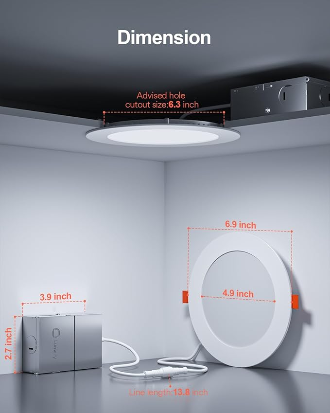 Lumary 6 Inch Ultra-Thin Smart Recessed Lighting, 13W 1000LM RGBWW Smart Wafer Lights with Junction Box, Compatible with Alexa/Google Assistant/BT Remote, ETL Listed, 12 Pack