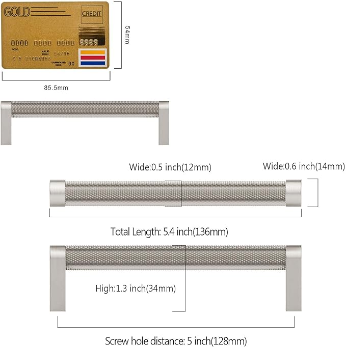 Amerdeco 10 Pack Brushed Satin Nickel knurled Cabinet Pulls 5 Inch Hole Centers Kitchen Cabinet Handles Hardware Kitchen Handles for Cabinets Handles ZH0064