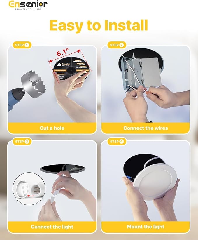 Ensenior 20 Pack 4 Inch LED Recessed Ceiling Light with Night Light, Dimmable, 2700K-5000K 5CCT, 1050LM 12W 120V, High Brightness Canless Wafer Downlight - FCC (4 Inch)