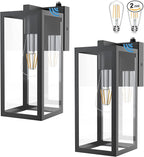 Aipsun Outdoor Wall Lantern 2 Packs with Dusk to Dawn Sensor, Matte Black Sensor Exterior Light Fixtures,Exterior Wall Sconce with Clear Glass Shade(2700K E26 Bulbs Include)