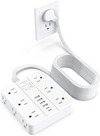 Extension Cord 25 Ft, HUNIAN Flat Plug Power Strip Surge Protector, 12 Widely Spaced Outlets with 6 USB Charger (2 USB C Ports), Desk Charging Station for Home Office Supplies, Dorm Room, White
