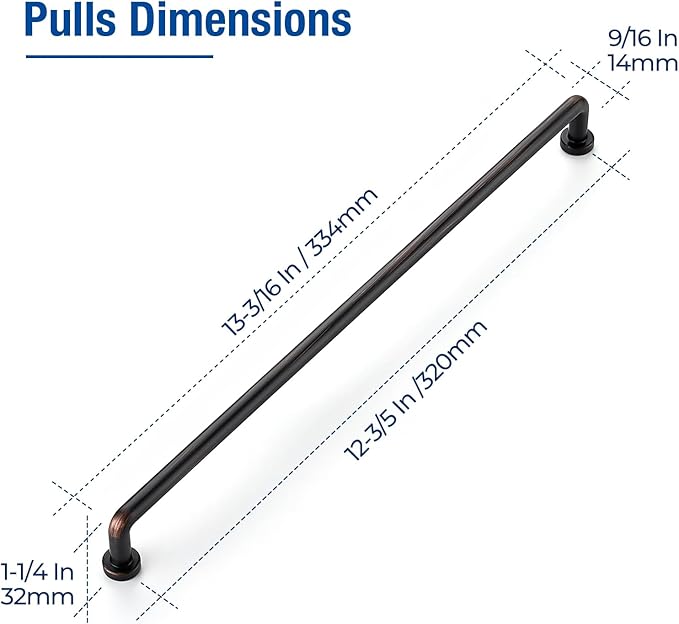 JOY DECOR Cabinet Pulls – 12-3/5 Inch Hole Center, Oil Rubbed Bronze, 5 Pack, Zinc Alloy Cabinet Handles for Drawers & Cupboard – Vintage Style Hardware for Kitchen, Bathroom, Dresser