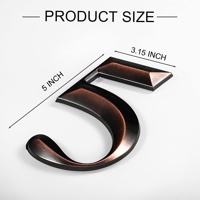 Jetec 10 Pcs House Numbers 3D Door Mailbox Numbers 0-9 Self Adhesive House Door Street Address Stickers for, Apartment, Office, Hotel Room, Mailbox Signs(5 x 3.15 Inches,Coppery)