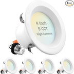 LUXRITE 4 Inch LED Recessed Can Lights, 14W=75W, 5 Color Options 2700K-5000K, 950 Lumens, Dimmable LED Retrofit Kit, Wet Rated, IC Rated, Recessed Ceiling Lights, Energy Star, ETL Listed (4 Pack)