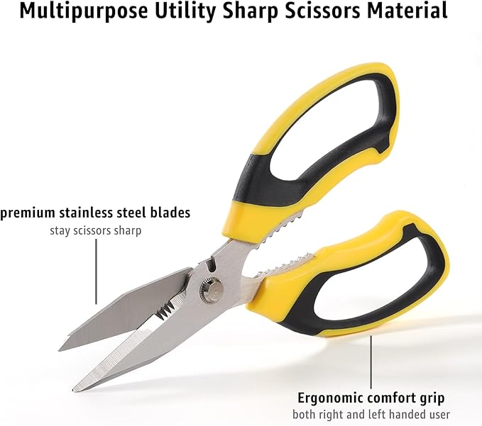 Utility Scissors Heavy Duty: 8-Inch sharp Scissors All Purpose heavy duty, Serrated Blades Cut Carpet, Cardboard, Wire, Leather, Fabric, Multipurpose Shears for Kitchen, Garden, Office, Craft