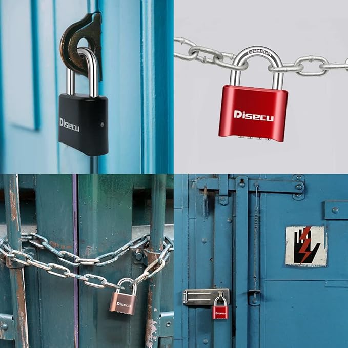 2 Pack disecu 4 Digit Combination Lock, Heavy Duty Outdoor Waterproof Padlock for School Gym Locker, Fence, Gate, Storage Unit, Toolbox (Red)