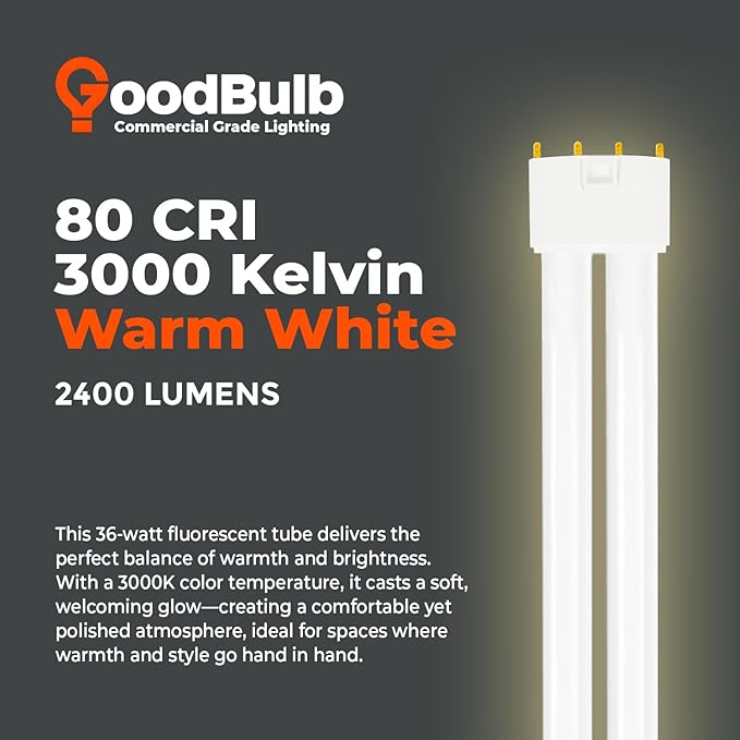 GoodBulb PLL36/830 36W 16.5" Twin Tube Compact Fluorescent Light Bulb 4-pin 2G11 Base 3000K Soft White 2400 Lumen 36000 Hour Long Life Biax Pack of 10