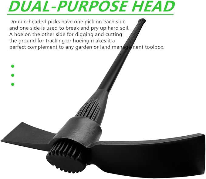 Garden Pick Cutter Mattock, 36" Heavy Duty Pick Axe with Forged Heat Treated Steel Blades Hoe for Weeding, Prying and Chopping, Digging Tool with Fiberglass Handle (5LB-with 36" Fiberglass Handle)