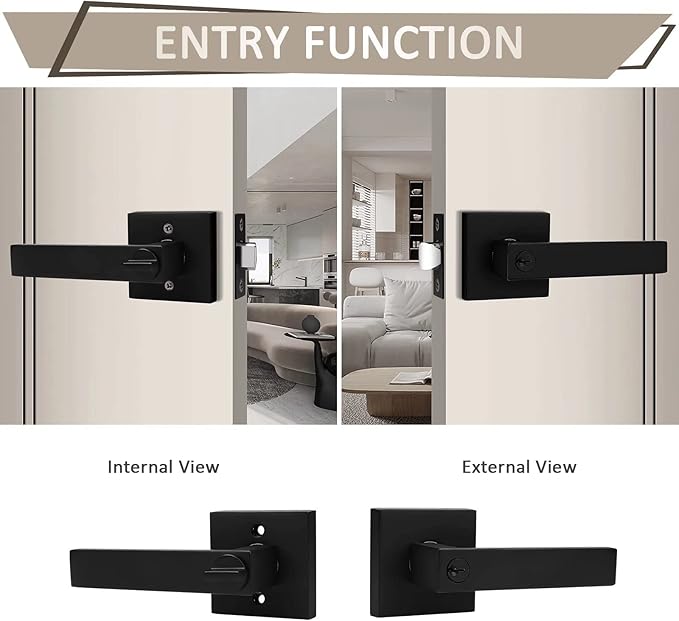 Probrico 2 Pack Entry Door Lever with Lock and Key,Entrance Door Handles for Office and Front Door,Matte Black Door Knobs Keyed Alike Same Key Lockset (Each with 3 Keys)