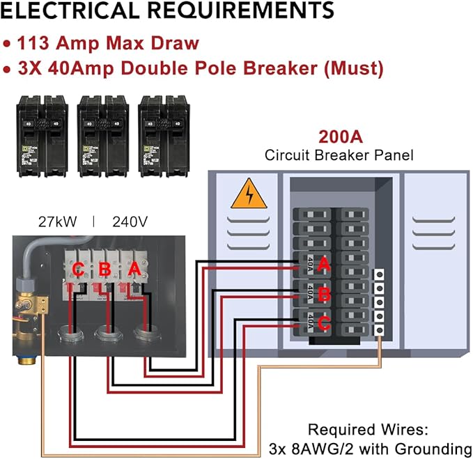 Electric Tankless Water Heater, ECOTOUCH 27kW on Demand Hot Water Heater Electric 240V Instant Tankless Hot Water Heaters Point of Use with ETL Certificated Self-Modulating ECO270S
