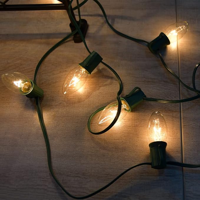 25 Pack C9 Replacement Light Bulbs, C9 Clear String Lights Repalcement Bulbs Fits in C9/E17 Intermediate Base, 7W Night Light Bulbs for Indoor Outdoor Christmas String Light Patio Holiday