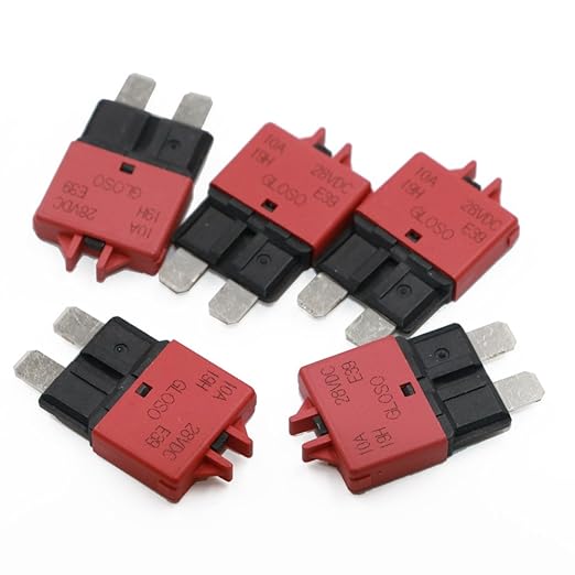 E39 Manual-Resettable Blade Automotive Fuse - ATC/ATO Low-Profile 10A, 12V-32V DC for Marine/RV/Car (5-Pack)