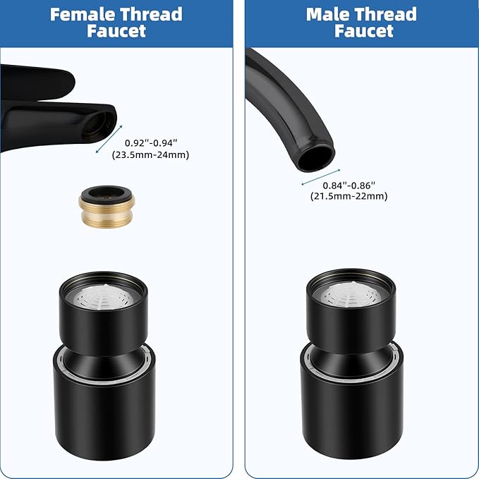 Hibbent NSF/ANSI/CAN 61 Certified Kitchen Faucet Aerator, CUPC Certification 360-degree Swivel Sprayer 2 Water Flow Sprayer Modes Faucet Extender-55/64Inch-27UNS Female Thread, Matte Black