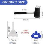 1/16'' Tile Leveling System with Rubber Mallet, 300 Pcs Tile Leveler Spacers Baseplates and 100 Pcs Reusable Caps, Tile Spacers Clips Kit for Professional Tile/Stone/Wall/Floor Installation