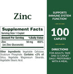 Nature's Bounty Zinc 50 mg Caplets, Unflavored, 100 Count, Pack of 2