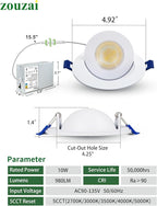 zouzai 4 inch 5CCT Gimbal Led Recessed Lights, 360°+90° Adjustable Directional Recessed Lighting, 2700K/3000K/3500K/4000K/5000K Dimmable Retrofit Eyeball Can Lights with Jbox, ETL(White, 6 Pack)