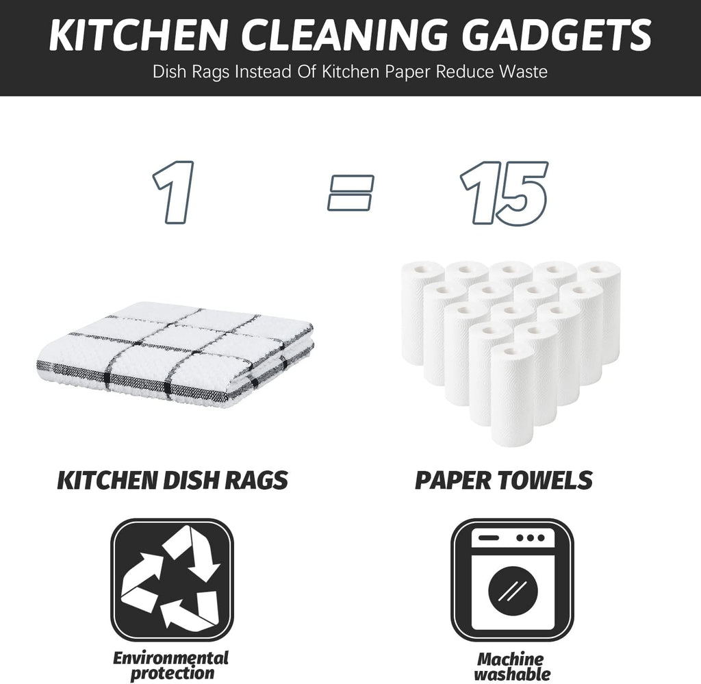 Nialnant Cotton Terry Dish Cloths,Super Soft Dish Towels for Kitchen,Absorbent Dish Rags for Cleaning,12x12 Inches,Black