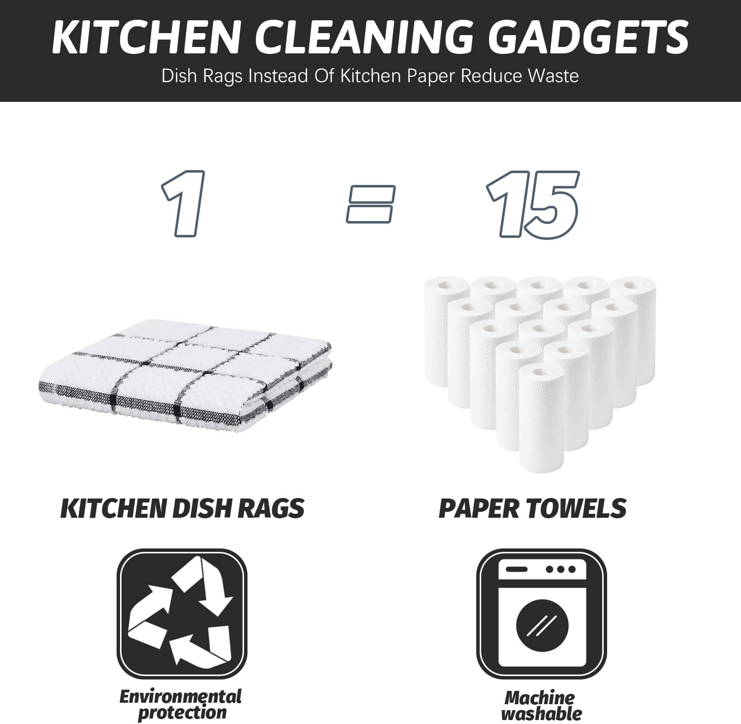 Nialnant 4 Pack Kitchen Dish Cloths,100% Cotton Dish Rags for Washing Dishes,Quick Drying Kitchen Towels,12x12 Inches,Black Plaid