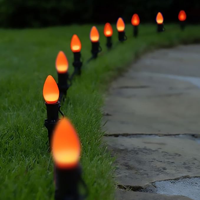 SUNSGNE C7 LED Christmas Orange Light Bulbs, 25 Pack Orange Replacemet Light Bulbs for Christmas Halloween Decor, E12 Candelabra Base, 0.6 Watt