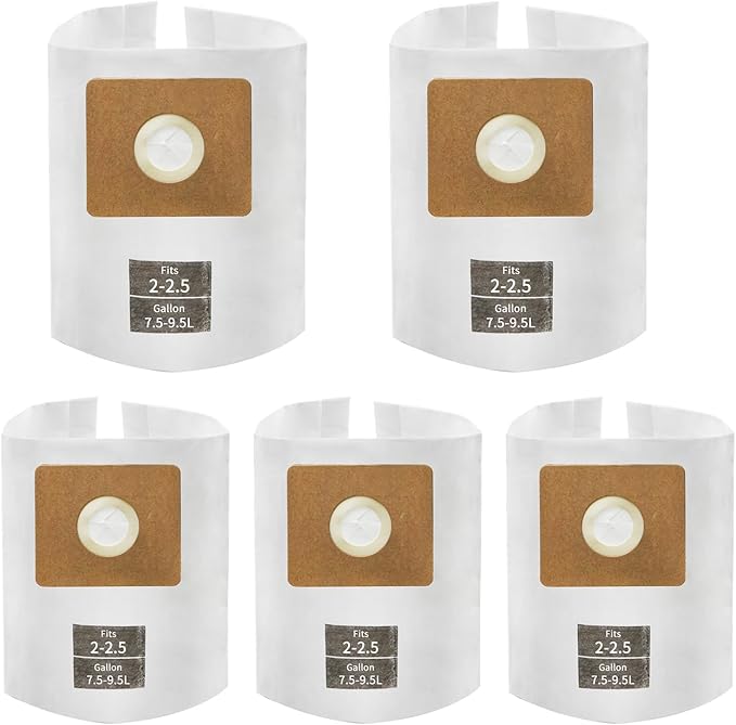 5 Pack Micro Shop VAC Bags 2-2.5 Gallon, Type B 90668 9066800 9066833, All Around EZ QAM70 and CMXZVBE38774 Premium Disposable Dust Collection Bags