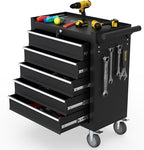 5-Drawer Rolling Tool Chest, Tool Box with 4 Wheels and Drawers, High Capacity Detachable Mobile Tool Storage Cabinet for Garage, Workshop, Mechanics and Repair Room (Black)