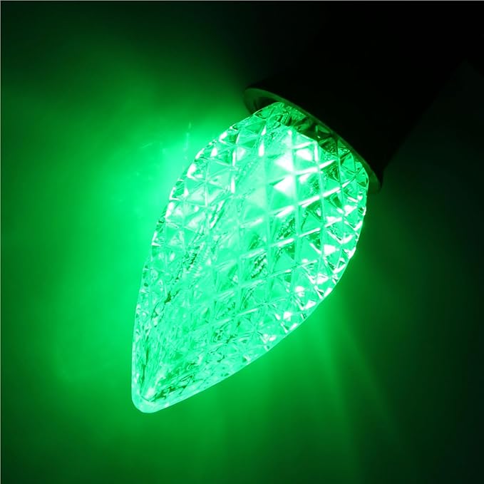 Meconard C7 Led Replacement Christmas Light Bulbs, C7 Shatterproof Led Bulbs for Christmas Indoor Outdoor String Lights, E12 Candelabra Base, Commercial Grade Holiday Light Bulbs, Green, 25 Pack