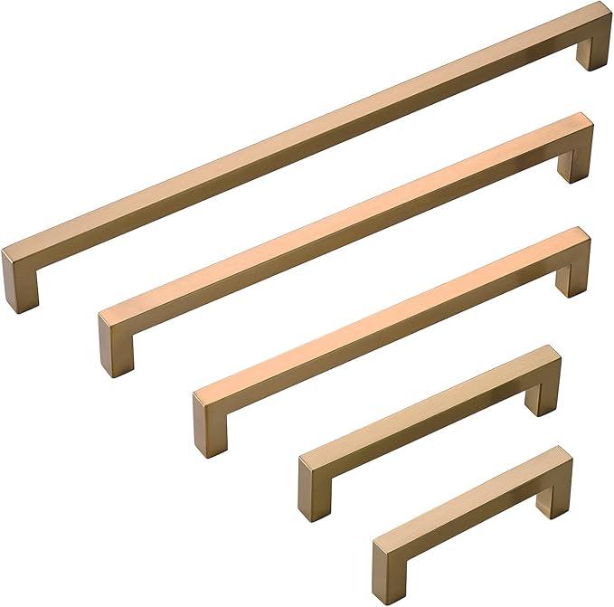 10 Pack Champagne Bronze Cabinet Pulls 3 3/4 Inch Drawer Pulls Square Cabinet Drawer Handles Cupboard Handles Modern Stainless Steel Kitchen Cabinet Hardware