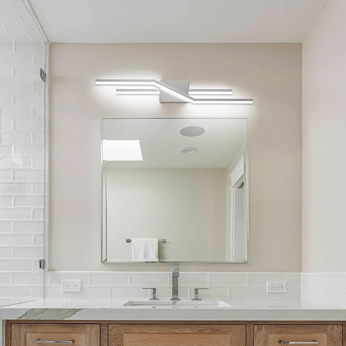 SOLFART Vanity Lights for Bathroom Dimmable Modern Brushed Nickel Bathroom Light Fixtures Over Mirror 32 Inch